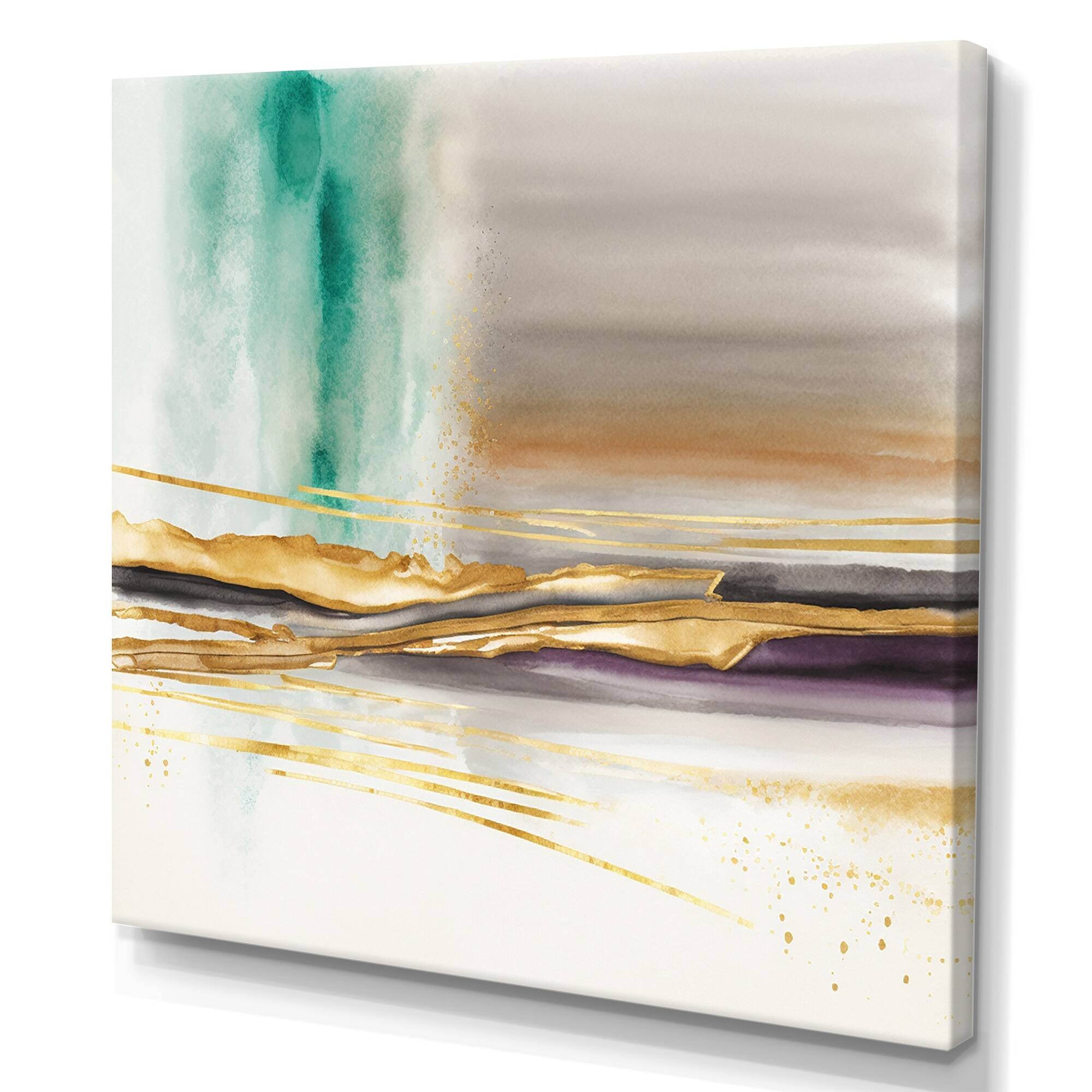 Designart "Golden Morning Glory IV" Abstract Liquid Ink Canvas Wall Art